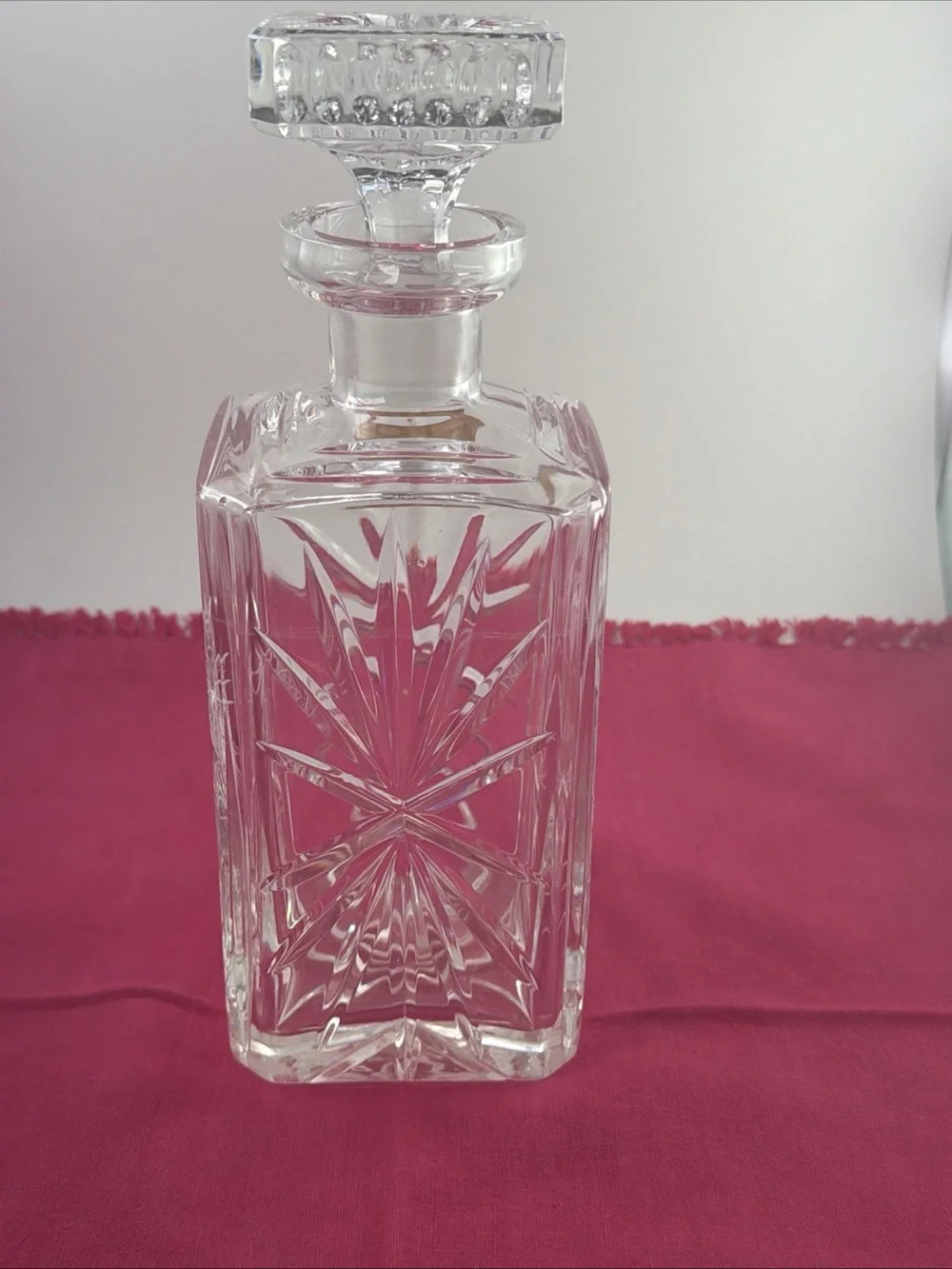 Vintage Clear Cut Crystal Pinwheel Square Decanter with Stopper